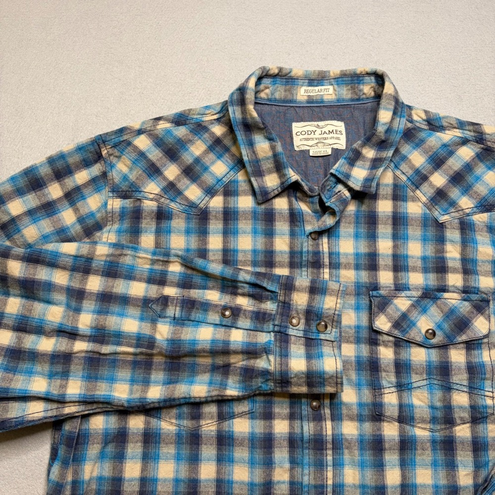Cody James Western Shirt Mens XL Blue Plaid Snap Front Regular Fit Cotton